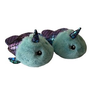 Narwal slippers Mermaid Shimmer Scale Purple Teal Plush Cozy Women’s Medium 7/8